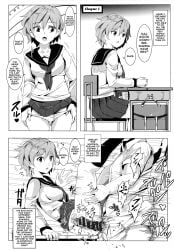 age_difference altered_common_sense collarbone comic common_sense_change emotionless emotionless_female emotionless_sex ero-note:_ore_ga_nani_shite_mo_mondai_ni_naranai_kyoushitsu ero_note femsub greyscale hard_translated hypnosis indifferent mai_(ero-note) male/female maledom mind_control mukanshin_pool no_panties no_panties_under_skirt nyuu_(manekin-eko) panties_down parody rape removing_panties school_uniform short_hair sideskirt sitting skirt text translated ugly_man unamused unaware unaware_hypnosis vaginal_penetration virgin virginity_loss waving x-ray