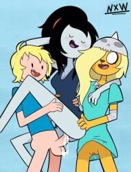 adventure_time anthro bronwyn canid canine cartoon_network cum cum_in_pussy cum_inside female finn_the_human group group_sex human human_on_anthro interspecies joshin male male/female mammal marceline marceline_abadeer nx_wolfo sex threesome trio vampire