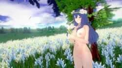 1girls alternate_costume bare_thighs blue_eyes blue_hair bouquet breasts completely_nude female female_only fire_emblem fire_emblem_awakening fire_emblem_heroes flower hair_flower head_wreath kankantor large_breasts long_hair looking_at_viewer lucina_(fire_emblem) lucina_(valentine)_(fire_emblem) nintendo nipples nude nude_female official_alternate_costume open_mouth pussy smile solo symbol-shaped_pupils thighs tree