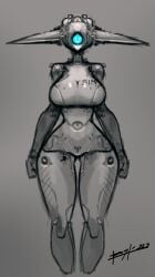 android big_breasts breasts cyclops female large_breasts monochrome psyk323 robot_girl tagme wide_hips