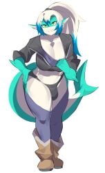 1futa anthro aspirindabaitu big_breasts blue_skin breasts bulge cleavage clothed clothing flaccid furry futa_only futanari marine mx99926 panties partially_clothed presenting presenting_breasts shark solo standing tagme two_tone_body white_skin