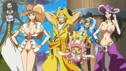 artist_request big_breasts brook_(one_piece) female male nami nico_robin nude_filter one_piece post-timeskip vinsmoke_sanji