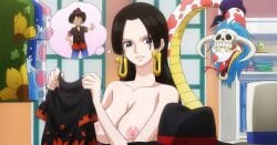 animal artist_request big_breasts boa_hancock edited female male monkey_d_luffy nude_filter one_piece salome_(one_piece) snake