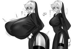 ass ass_expansion big_ass big_breasts blush breast_expansion breasts breasts_bigger_than_head breasts_bigger_than_torso curves curvy curvy_body curvy_female curvy_figure enormous_breasts gigantic_breasts heavy_blush huge_ass huge_breasts hyper hyper_breasts kurokuroooi large_ass large_breasts massive_breasts nipple_bulge nipples_visible_through_clothing nun nun_hat nun_outfit oversized_breasts stockings tagme thick thick_thighs thigh_highs thighhighs thighs tight_clothing