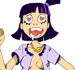 drooling gold_jewelry heart-shaped_pupils one_arm_up open_mouth open_shirt ponytail purple_highlights randy_cunningham:_9th_grade_ninja theresa_fowler violet_hair