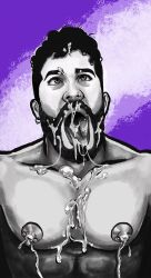 andyartering artist cum cum_covered cum_in_mouth facial karulox_(person) lactating latino leaking_milk male male_lactation male_only muscles muscular muscular_male nipple_leaking pecs pierced_nipples real_person tongue_out