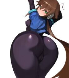 1girls ? aile armpits artist_request ass ass_focus back_view bodysuit brown_hair cameltoe green_eyes large_ass light-skinned_female long_hair looking_at_viewer looking_back medium_breasts mega_man mega_man_zx_advent ponytail pussy sweat tight_clothing