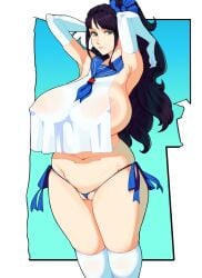 1girls 47_hard big_breasts black_hair blue_eyes breast_curtains female female_only huge_breasts large_breasts looking_at_viewer nico_robin one_piece ponytail pre-timeskip