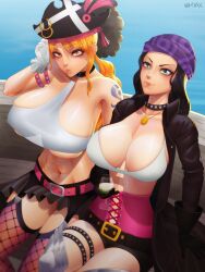 2girls alternate_version_available big_breasts female female_only large_breasts looking_at_viewer nami nico_robin ohdax one_piece one_piece_film_red pirate_hat post-timeskip