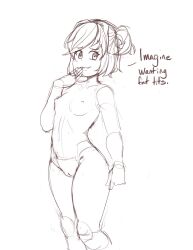 1girls 5_fingers breasts doki_doki_literature_club english_text natsuki_(doki_doki_literature_club) nipples no_color not_colored pussy sketch small_breasts text twintails uncolored white_background