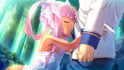 1boy 1girls blowjob chinese_girl closed_eyes deepthroat_hug flat_chest game_cg hongou_kazuto koihime†_(series) koihime_musou long_hair pink_hair sonshoukou