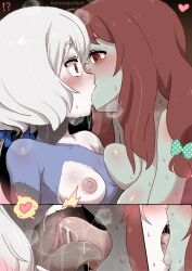 blood brains c-moon female female_only french_kiss french_kissing kissing konno_junko minamoto_sakura patchwork_skin stiches yuri zombie zombie_girl zombie_land_saga