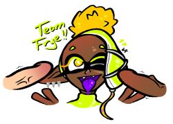 2boys clothing cute dark-skinned_female dark-skinned_male deep_cut_(splatoon) dip. frye_(splatoon) interracial light-skinned_male multiple_penises one_eye_closed splatoon splatoon_(series) splatoon_3 tongue tongue_out v_sign