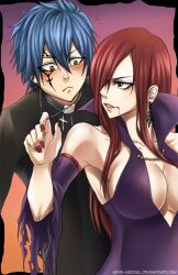 arya-aiedail big_breasts cleavage covering_breasts erza_scarlet fairy_tail jellal_fernandes long_hair nude tattoo topless