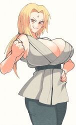 1girls big_breasts blonde_female blonde_hair breasts busty cleavage clothed clothing curvaceous curves curvy curvy_female curvy_figure female fingernails forehead_jewel forehead_mark huge_breasts inkuusan large_breasts mature_female mature_woman milf mother nail_polish naruto naruto_(classic) naruto_(series) naruto_shippuden red_nails shounen_jump solo thick tsunade voluptuous wide_hips