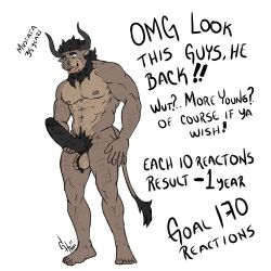 anthro balls bovid bovine cattle genitals horn hunterramirez male mammal muscular penis smile solo