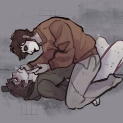 2boys artist_request bondage brown_hair gay jay_merrick knife male male_only marble_hornets mask masky no_pants penetration scared sex sitting sitting_on_person sweating tears threatening tim_wright uncensored yaoi