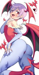 absurdres animal_print ass bare_shoulders bat_print bat_wings blue_gloves blue_pantyhose blush bottom_heavy clothing darkstalkers demon_girl elbow_gloves female flat_chest flat_chested gloves head_wings high_heels highres iroyopon leotard lilith_aensland looking_at_viewer nail_polish oerba_yun_fang open_mouth pantyhose print_legwear purple_hair red_footwear red_leotard red_nails short_hair simple_background small_breasts smile solo succubus succubus_costume thick_thighs thighs vampire_(game) very_short_hair white_background wings