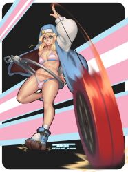 1futa bikini blond_hair blue_hair bridget bulge full_body futa_only futanari guilty_gear hoodie nun penis_under_clothes pride_color_clothing pride_color_flag pride_colors small_breasts small_penis smile smiling solo solo_futa standing toast-arts wholesome yo-yo