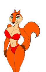 akatsukishiranui-fox alluring andie_(the_nut_job) anthro big_breasts bikini edit green_eyes pin_up posing red_bikini red_squirrel squirrel sultry the_nut_job