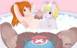 1boy 2d 2girls bath big_breasts big_cock big_penis bigger_male blonde_hair breast_grab breast_squeeze breasts breasts_out brown_eyes brown_fur brown_hair bubble_bath bunny_ears bunny_girl carrot_(one_piece) cock female foam hand_on_ass hand_on_breast hand_on_hair hand_on_head hat hotvr huge_cock huge_penis larger_male long_hair looking_at_another male mink minkmen_(one_piece) naked nami no_bra no_panties no_testicles no_text nude one_piece orange_hair paizuri penis penis_tip post-timeskip rabbit rabbit_ears rabbit_humanoid red_eyes shounen_jump smile threesome titfuck tony_tony_chopper water watermark white_skin yellow_hair