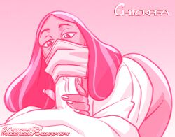 1boy 1girls 2022 big_penis blowjob blowjob_under_mask cartoon_network chickpea clothed_female_nude_male dark-skinned_female face_mask facemask fellatio_under_mask female interracial light-skinned_male looking_at_partner male mask masked_female maskjob milf monochrome mouth_mask pink_background pink_theme pov priyanka_maheswaran steven_universe straight uncensored veiny_penis white_skin