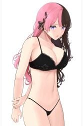 1girls black_bra black_panties black_underwear blue_eyes blush brown_hair curly_hair female female_focus female_only huge_breasts light-skinned_female light_skin looking_at_viewer o open_mouth pink_hair shumichi shy solo solo_female solo_focus string_panties tachibana_hinano tachibana_hinano_(vtuber) thick_thighs two-tone_hair two_tone_hair virtual_youtuber vspo! white_background