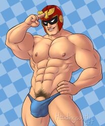 balls bara bulge captain_falcon f-zero gay hand_on_hip headingsouth looking_at_viewer male male_only muscles muscular nintendo penis salute solo solo_male thong