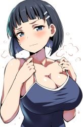 asian_female belko big_breasts black_hair blue_eyes blush embarrassed female kirigaya_suguha light-skinned_female light_skin lolicept looking_at_viewer one-piece_swimsuit school_swimsuit swimsuit sword_art_online