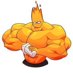 1boy anthro bara bottomwear cerwcerw cleaning fire fire_body flames glasses grillby male_only monster muscular muscular_male pants pecs topless undertale undertale_(series)