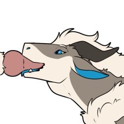 2022 blue_eyes felkin fellatio fur genitals grey_body horn male mane nebula_(wyldwulf) open_mouth oral penile penis sex symrea telegram_sticker