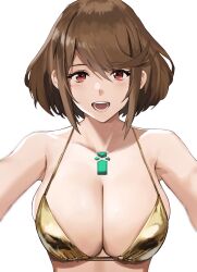 1girls alternate_hair_color breasts brown_hair bust female golden_bikini j@ck large_breasts nintendo pov pyra pyra_(xenoblade) solo swimsuit tagme xenoblade_(series) xenoblade_chronicles_2