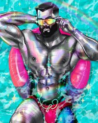 bulge colossus in_water male male_focus male_only marvel metallic_body muscles muscular muscular_male outdoors outside piotr_rasputin pool speedo stephen_mcdermott sunglasses teasing x-men