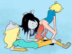 2020 adventure_time animal_genitalia animal_penis anthro ass balls big_penis black_hair blonde_hair blue_background breasts bronwyn canid canine canine_penis cartoon_network cleavage clothed clothing erection faceless_character faceless_male finn_the_human footwear futa_is_bigger futa_sans_balls futanari genitals group group_sex hair handjob herm herm/male hi_res human human_on_anthro humanoid_genitalia humanoid_penis intersex intersex/male interspecies joshin knot long_hair lying male mammal marceline marceline_abadeer on_back penile penis sex shoes side_view simple_background smile threesome vampire