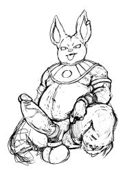 anthro balls big_balls big_ears big_penis boner champa cock_ring dragon_ball dragon_ball_super erection felid feline furry huge_balls huge_cock male male_only monochrome overweight penis richard_pinkman solo solo_male spread_legs