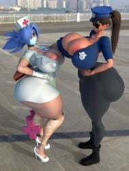 3d big_ass big_breasts big_butt cleavage huge_ass huge_breasts jasmine_juggs meet_'n'_fuck_games nurse nurse_uniform overflowing_breasts police_officer police_uniform policewoman shocking_(artist) size_difference skullgirls thick_thighs valentine_(skullgirls)