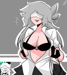 blush bra female_only flashing flashing_breasts friday_night_funkin grey_hair imminent_sex imnotshiira_(artist) smiling tsuraran tsuraran_(friday_night_funkin)