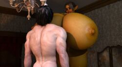 1boy 1girls 3d 3d_(artwork) amavara big_breasts blowjob breasts cum cum_in_mouth cum_on_breasts cum_on_face dark-skinned_female dark_skin elf elf_ears elf_female elf_girl female female_focus from_behind gigantic_breasts hands_on_hips huge_breasts hyper hyper_breasts large_breasts larger_female light-skinned_male massive_breasts ocelotte paizuri penetration penis pointy_ears pussy tagme