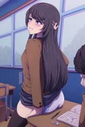 abdl animated asian asian_female blush blushing classroom diaper lazyblazy lazyblazy_(artist) messing messy_diaper pooping scat seishun_buta_yarou_wa_bunny_girl_senpai_no_yume_wo_minai sitting_on_desk soiling tagme upskirt