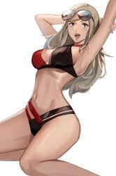 1girls ann_takamaki armpits bare_arms bare_legs bare_midriff bare_shoulders belly_button bikini blonde_female blonde_hair blue_eyes breasts female female_only halterneck hartman_hips j@ck long_hair navel nipple_bulge open_mouth persona persona_5 simple_background slim_waist smile solo sunglasses sunglasses_on_head tagme thick_thighs white_background