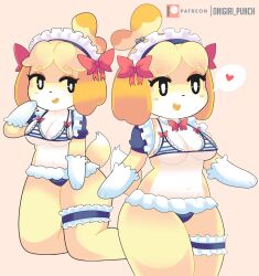 1girls 2022 alternate_breast_size animal_crossing anthro big_breasts bikini_top breasts cleavage female female_only furry isabelle_(animal_crossing) medium_breasts nintendo oni_punch onigiri_punch revealing_clothes solo tagme