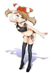 1girls adriandragonus bandana bell_choker black_bra black_lingerie black_panties blue_eyes bra breasts brown_hair cat_bell cat_keyhole_bra cat_keyhole_lingerie choker hair_ribbon lingerie looking_at_viewer may_(pokemon) may_(pokemon_oras) nintendo panties petite pokemon pokemon_oras short_hair side-tie_panties small_breasts standing thighhighs