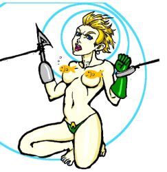 1girls angry aquaman aquaman_(series) artist_request blonde_hair breasts captured dc dc_comics female female_only glove harpoon panties punk_hair rule_63 short_hair superheroine thong underwear