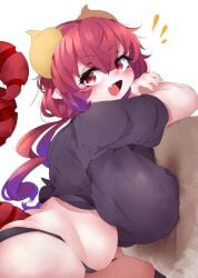 1girls 2022 big_breasts breasts chubby chubby_female female female_focus horns ilulu_(dragon_maid) large_breasts matching_hair/eyes miss_kobayashi's_dragon_maid plump potyakitune3 red_eyes red_hair short_hair side_view solo solo_female solo_focus tail thong