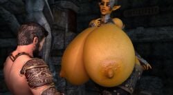 1boy 1girls 3d 3d_(artwork) amavara big_breasts blowjob breasts cum cum_in_mouth cum_on_breasts cum_on_face dark-skinned_female dark_skin elf elf_ears elf_female elf_girl female female_focus from_behind gigantic_breasts hands_on_hips huge_breasts hyper hyper_breasts large_breasts larger_female light-skinned_male massive_breasts ocelotte paizuri penetration penis pointy_ears pussy tagme