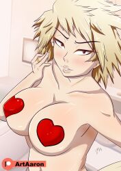 1girls aaronart_(artist) blonde_female breasts cheating_wife female female_only large_breasts looking_at_viewer mature_female milf mitsuki_bakugou my_hero_academia nude solo