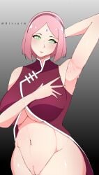 1girls alternate_breast_size arm_behind_head arm_up armpits big_breasts boobs boruto:_naruto_next_generations breasts busty china_dress chinese_clothes curvaceous curvy curvy_body curvy_female curvy_figure dress female female_focus female_only green_eyes hairband huge_breasts large_breasts long_hair milf naruto naruto_(series) no_bra no_panties no_underwear pink_hair rivsarm sakura_haruno sleeveless sleeveless_dress solo solo_focus steam steamy_armpits underboob voluptuous