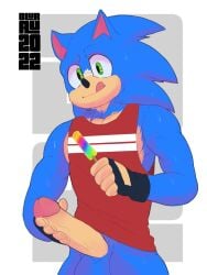 anthro balls big_penis blurau bodily_fluids bottomless clothed clothing food genitals hi_res huge_cock looking_at_viewer male masturbation penis popsicle sega solo solo_male sonic_(series) sonic_the_hedgehog sonic_the_hedgehog_(series) sweat tongue tongue_out