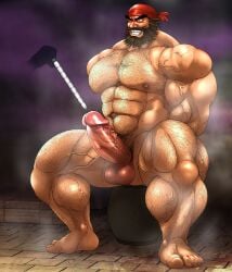 balls bara beard big_balls big_penis boner disembodied_hand dynasty_warriors erection facial_hair gay hairy hands_behind_back headkerchief hitenmaru imminent_urethral_insertion male male_only muscles muscular musk nude penis spread_legs sweat sweating sweaty zhang_fei