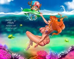 1boy 1boy1girl 1girls animal_ears animal_humanoid bathroom big_breasts bikini bikini_top bra breasts brown_fur brown_hair bubble cute deer deer_horns female fish funny hat heart horn huge_breasts larger_female long_hair looking_away male nami nipple_bulge one_piece orange_hair panic panties partially_underwater_shot post-timeskip reindeer reindeer_antlers reindeer_ears shounen_jump sky smaller_male snot straight sweetprank swimsuit swinging_breasts tattoo text tony_tony_chopper underwater underwater_view water watermark waves white_eyes wholesome